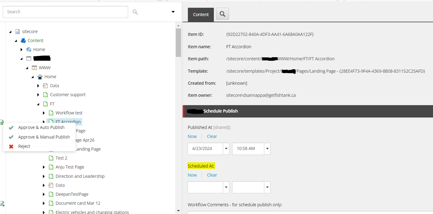 A screenshot of workflow options in a content management interface.