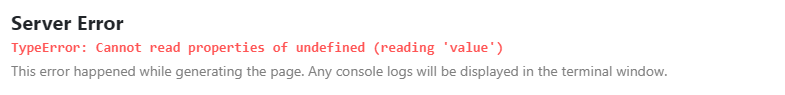 Screen showing a server error message about an undefined property in a Sitecore application.