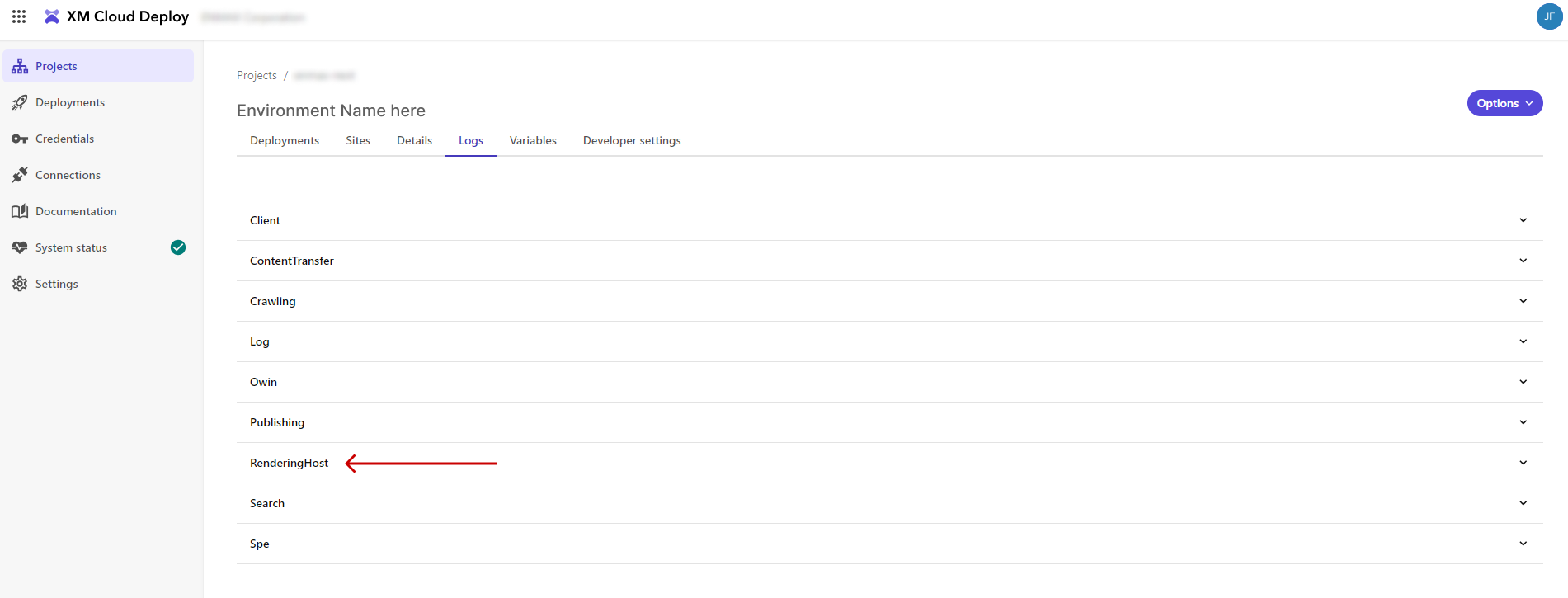 Overview of XM Cloud Deploy environment showing various project details and settings.