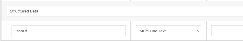 Sitecore backend showing structured data settings with JSON-LD configuration.