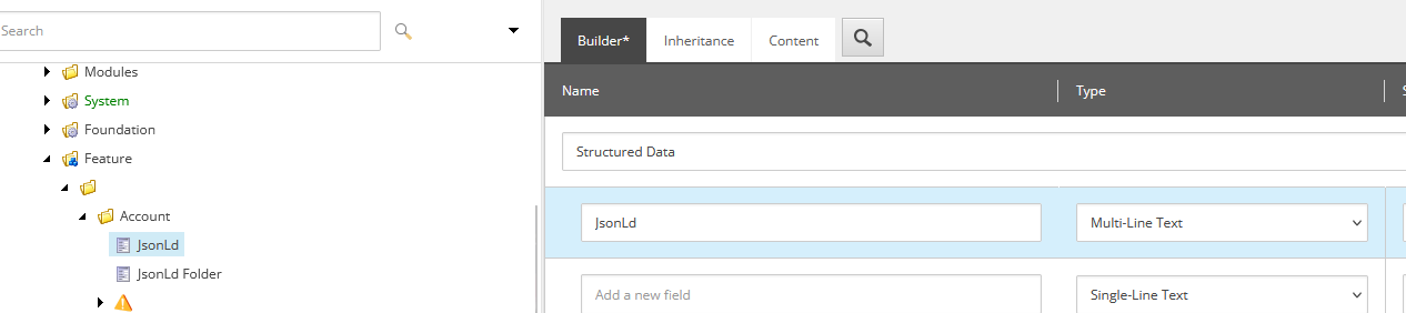 Screen in Sitecore displaying insert options for JSON-LD content.