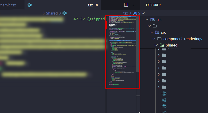 Screenshot showing the TypeScript file structure in VS Code, with a focus on 'Types' section highlighted.