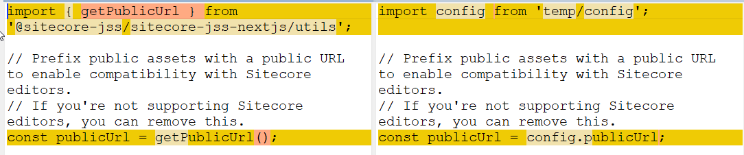 Code snippet showing updated import syntax in a Next.js file.